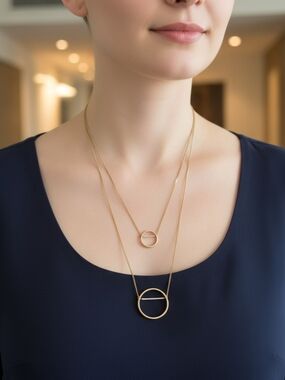 Gold Double Circle Pendant Necklace - Elegant Layered Women’s Jewelry